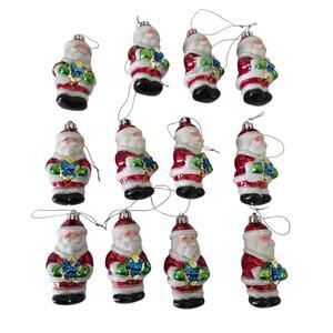 Vintage Santa Claus Christmas Ornaments Set of 12 Glitter Holiday Decor